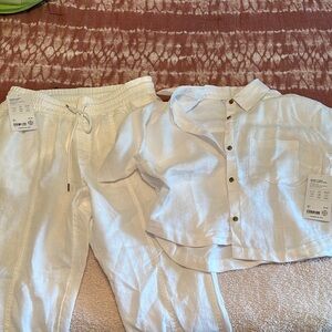 Athleta White Linen Pants and Shirt